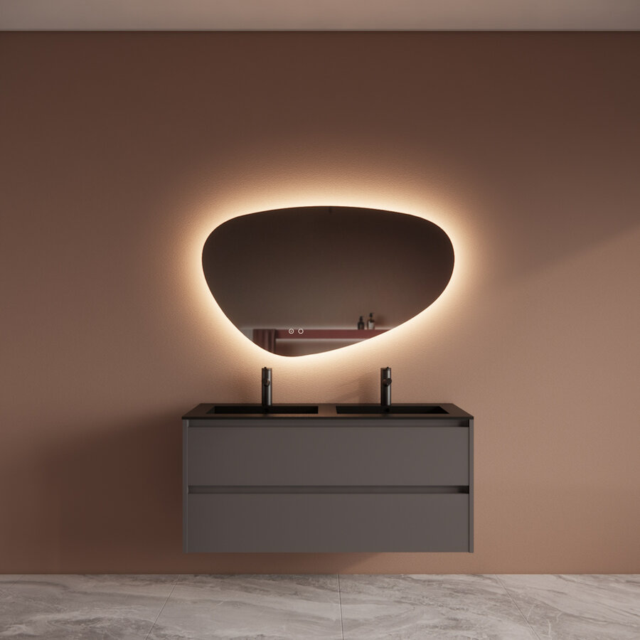 Badmeubelset BWS Riga Met Asia Wastafel Mat Zwart 120 cm Leigrijs