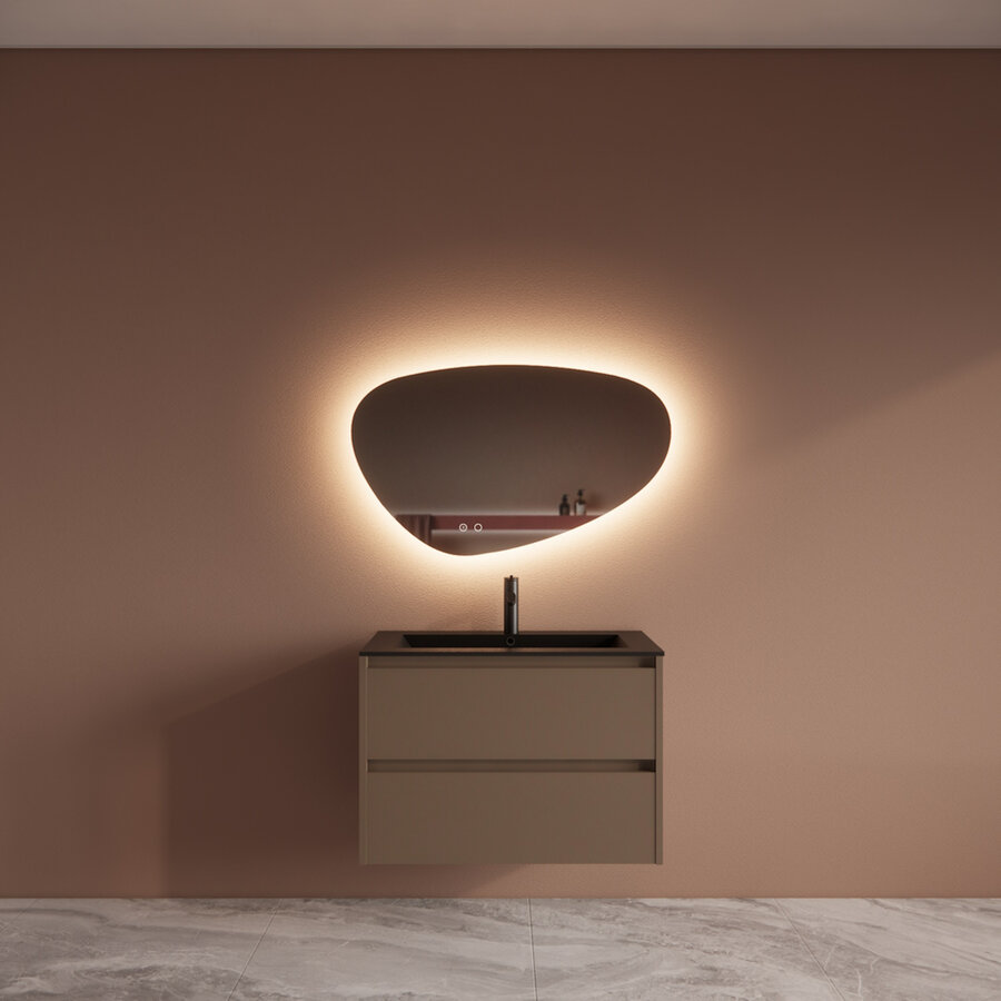 Badmeubelset BWS Riga Met Asia Wastafel Mat Zwart 80 cm Latte