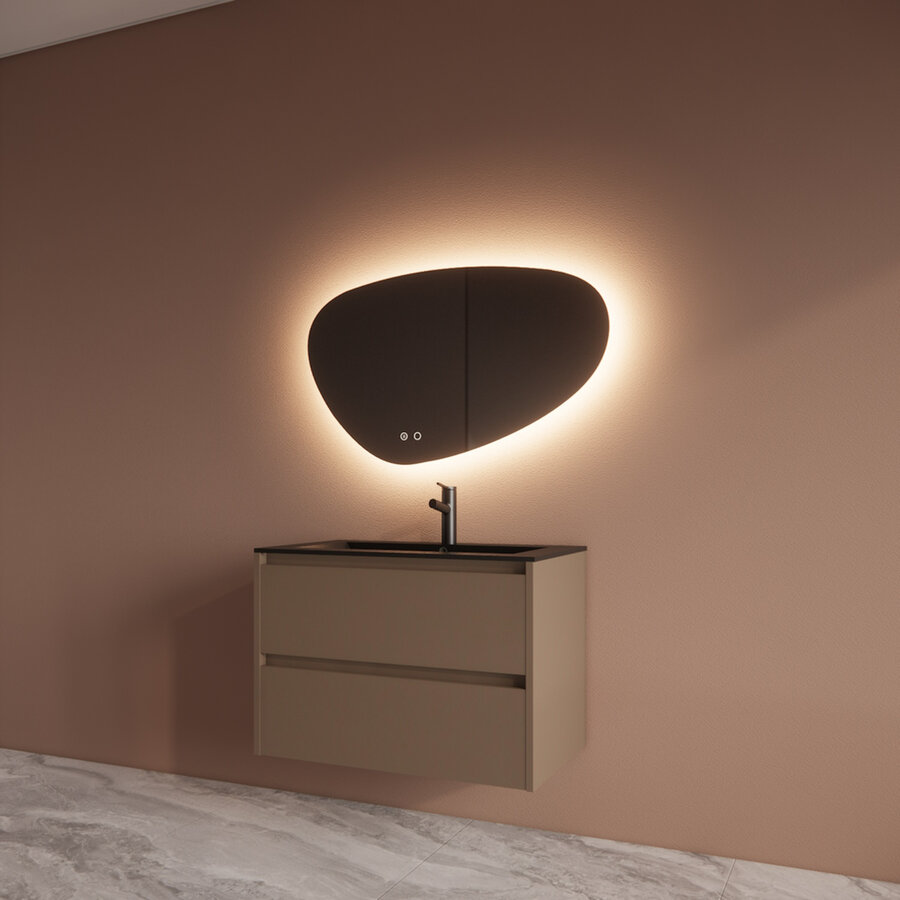 Badmeubelset BWS Riga Met Asia Wastafel Mat Zwart 80 cm Latte