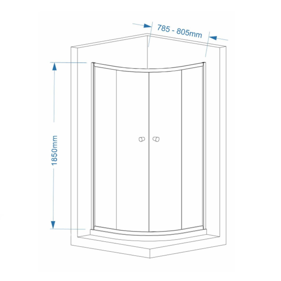 AKTIE Douchecabine BWS Kwartrond 2 Schuifdeuren 80x80 cm 4 mm