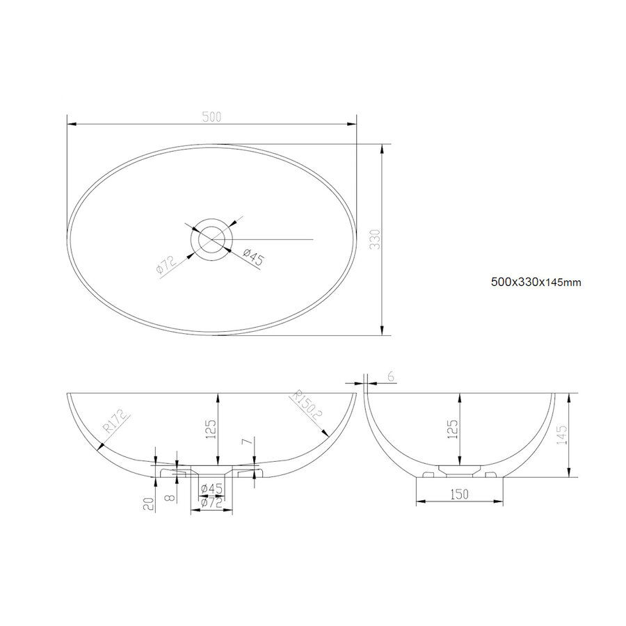Opbouw Waskom Ideavit Solidthin 50x33x14.5 cm Solid Surface Mat Grijs