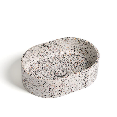Waskom Ideavit Idea.Rock-E5 40x28x12 cm Ovaal Beton Terrazzo Wit 