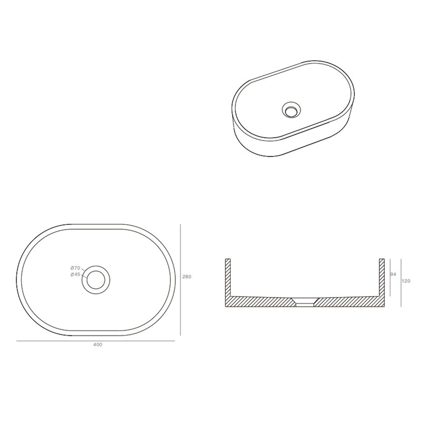 Waskom Ideavit Idea.Rock-E5 40x28x12 cm Ovaal Beton Terrazzo Wit