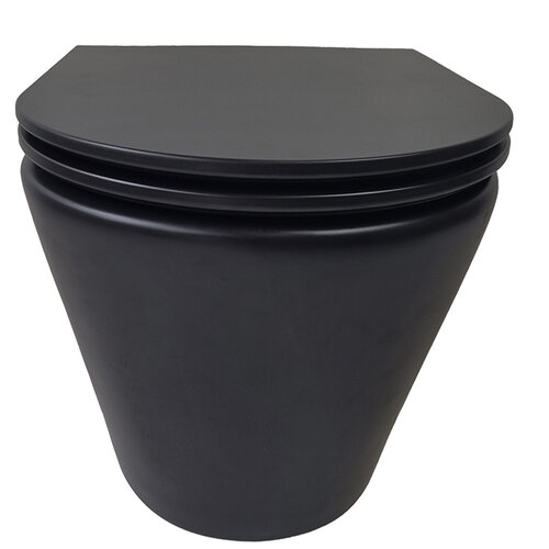 Rimless Wandcloset BWS Astev Flush Mat Zwart Met Flatline Toiletzitting Softclose En Quick Release Mat Zwart 