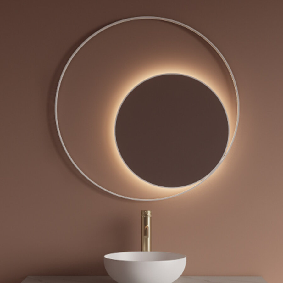 Spiegel Gliss Design Kosmos Mat Wit Rond met Frame en Indirecte LED Verlichting 100 cm