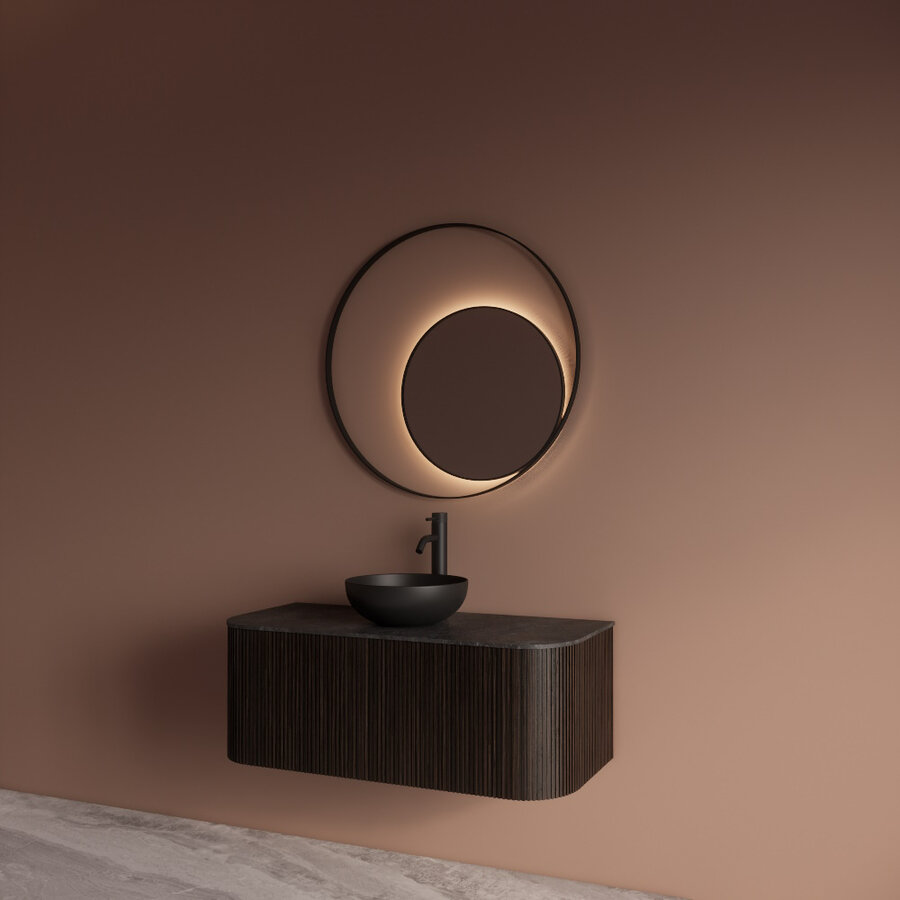 Spiegel Gliss Design Kosmos Mat Zwart met Frame en Indirecte LED Verlichting 100 cm