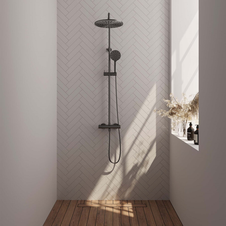 Regendoucheset Opbouw Brauer Gunmetal Edition 30 cm Thermostatisch met Handdouche 3-Standen Geborsteld Gunmetal