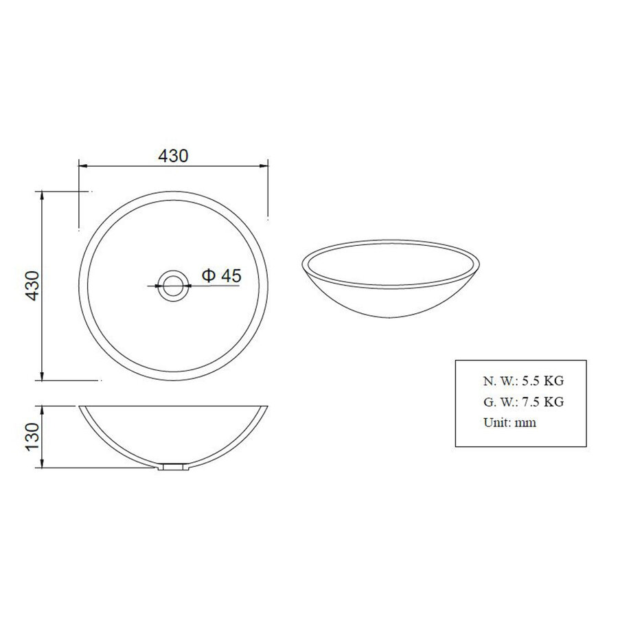 Opzetwaskom Wiesbaden Valerie Solid Surface 43x43x13 cm Mat Zwart