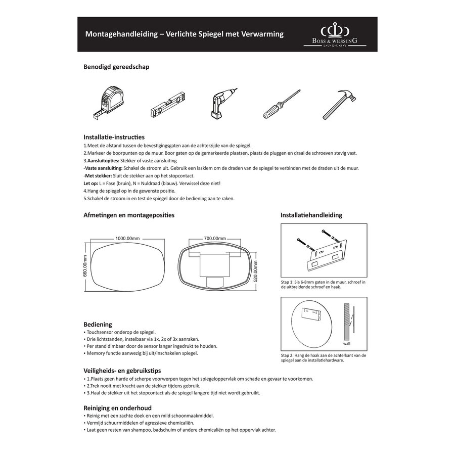 Badkamerspiegel BWS Torea 100x66cm Horizontaal LED