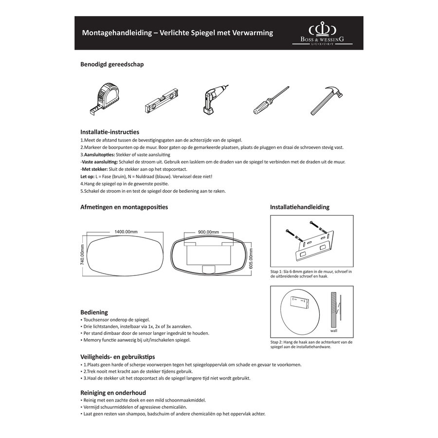 Badkamerspiegel BWS Torea 140x74cm Horizontaal LED