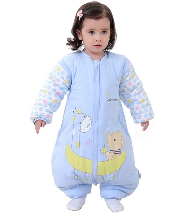 Deryan Baby vinter sovepose med aftageligt ærme - Blå - Giraf/Elefant