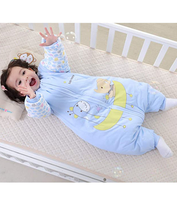 Deryan Baby Śpiwór zimowy z odpinanym rękawem - niebieski - Żyrafa/Słoń