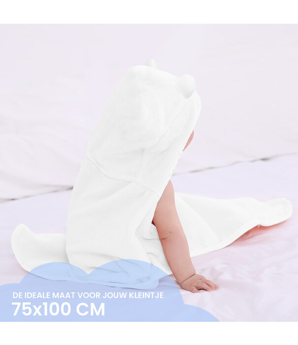 Fly Lab Multifunctionele Baby Fleece deken met capuchon – Wikkeldeken – Deken 75x100 cm – Panda - Blauw