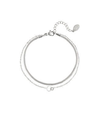 Silver Double Connected Circles Bracelet