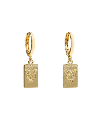 Gold Leopard Head Tag Earrings