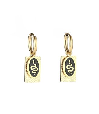 Gold Oval Snake Tag Earrings