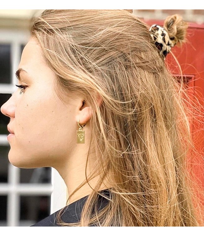Gold Leopard Head Tag Earrings