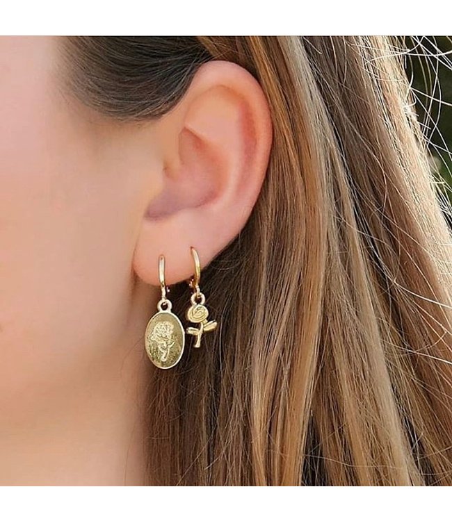 Gold Rose Amulet Earrings