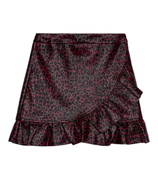 Leather Ruffle Panther Skirt / Red