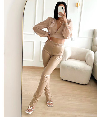 Leather Split Pants / Beige