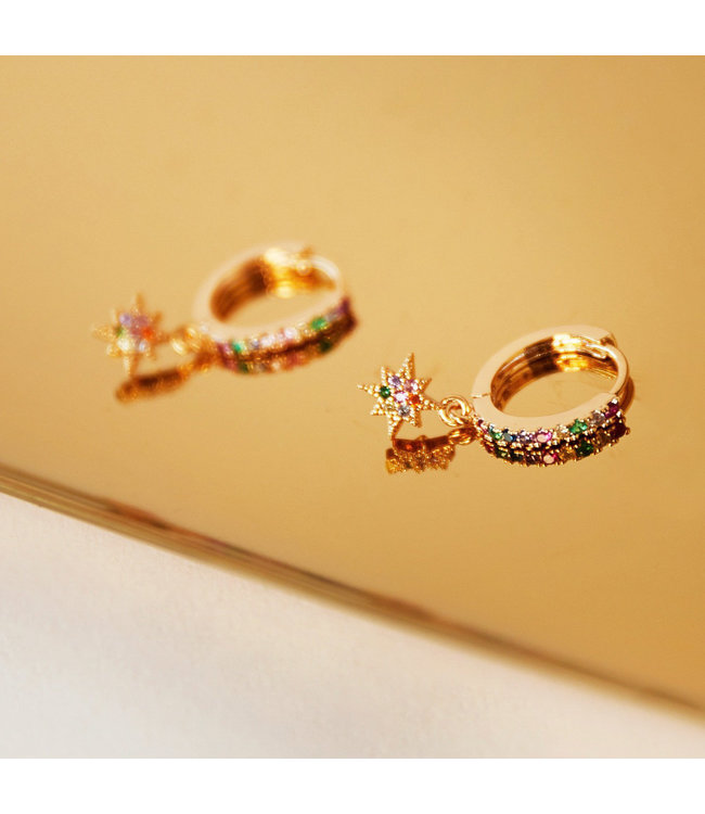 Zirconia Star Earrings / Rainbow