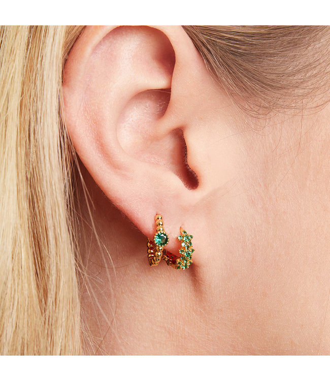 Gold Monarch Hoop Earrings / Green