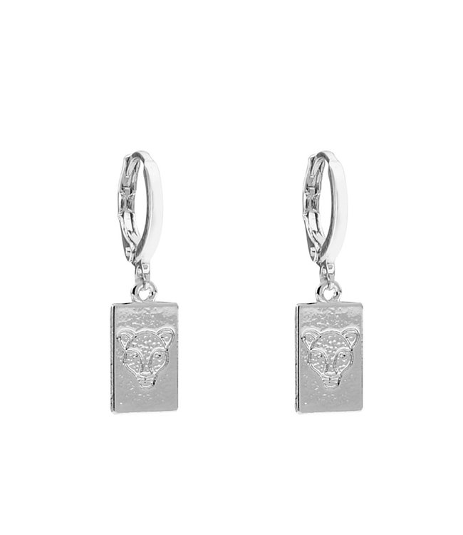 Silver Leopard Head Tag Earrings