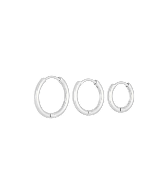 Silver Little Hoops Earrings Set