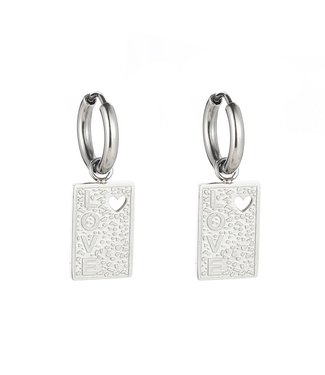 Silver Love Tag Earrings