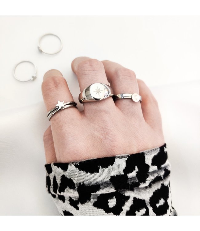 Silver Moon Coin Ring