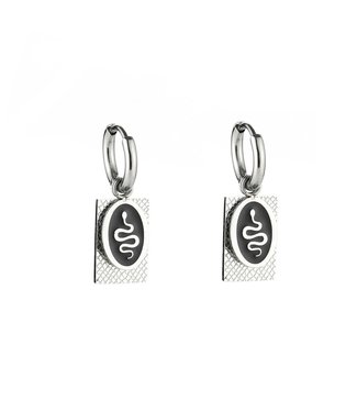 Silver Oval Snake Tag Earrings