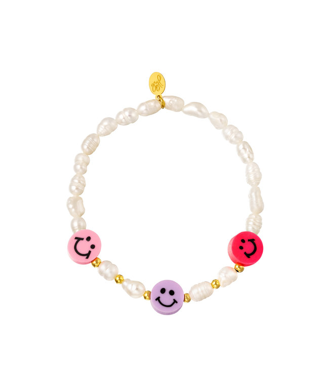 Smiley Pearl Beads Bracelet / Pink