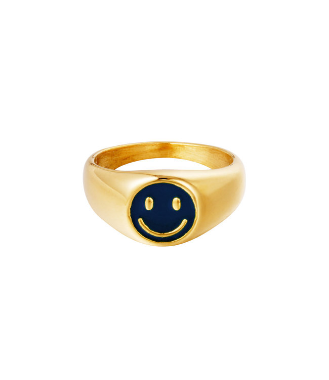 Smiley Signet Ring / Dark Blue