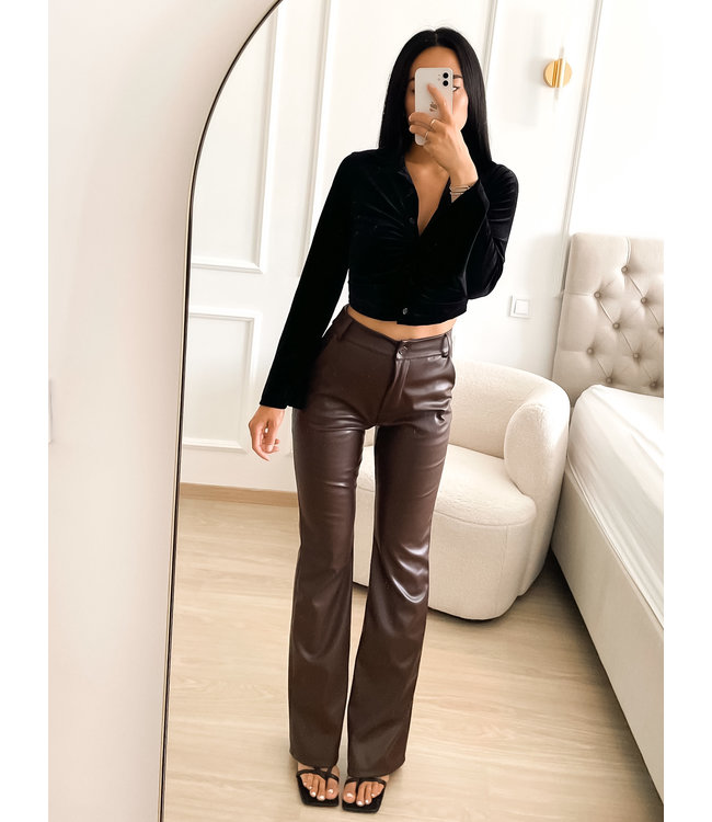 Leather Flared Pants / Choco