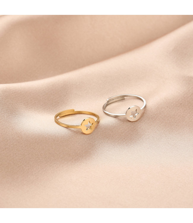 Gold Open Star Coin Ring