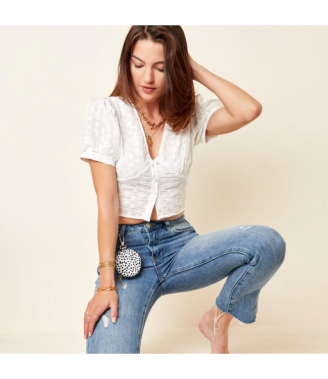 Leopard Round Wallet / White