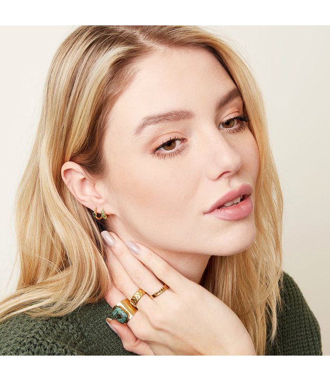 Gold Monarch Hoop Earrings / Green