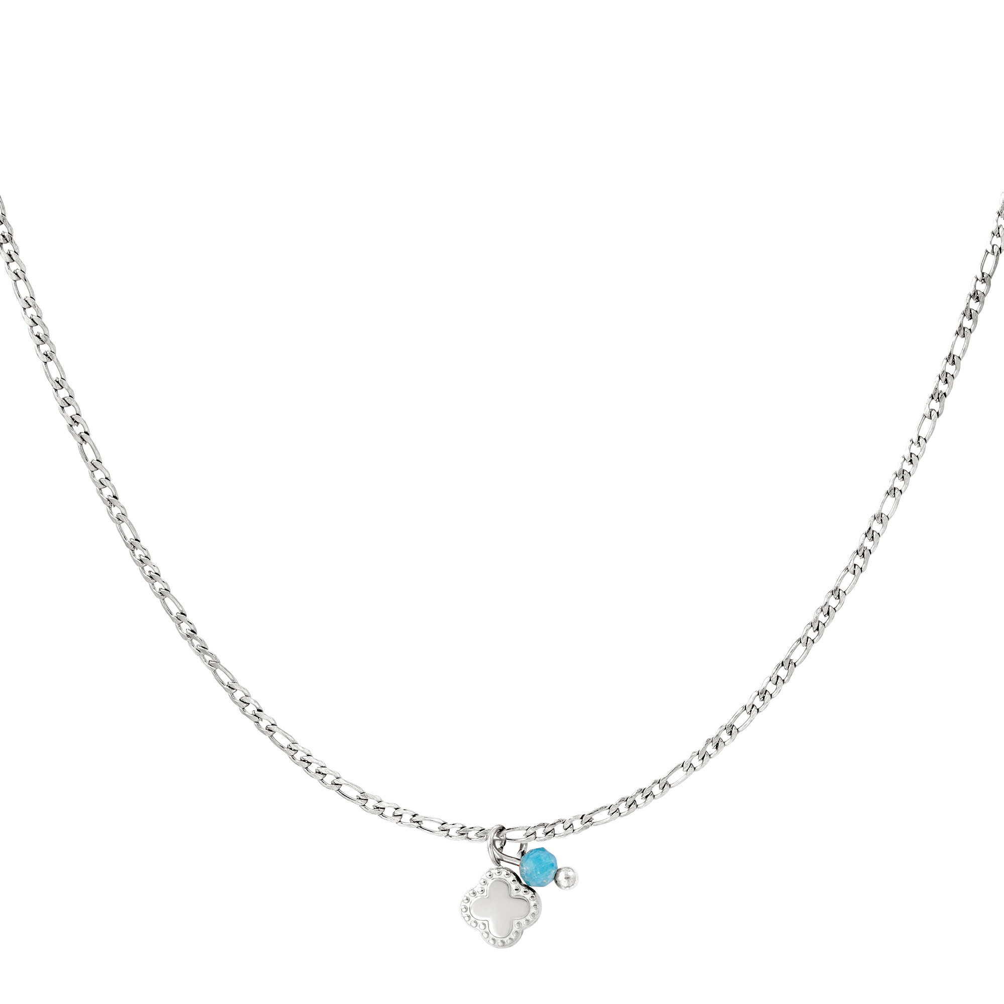 Silver Clover Figaro Necklace 