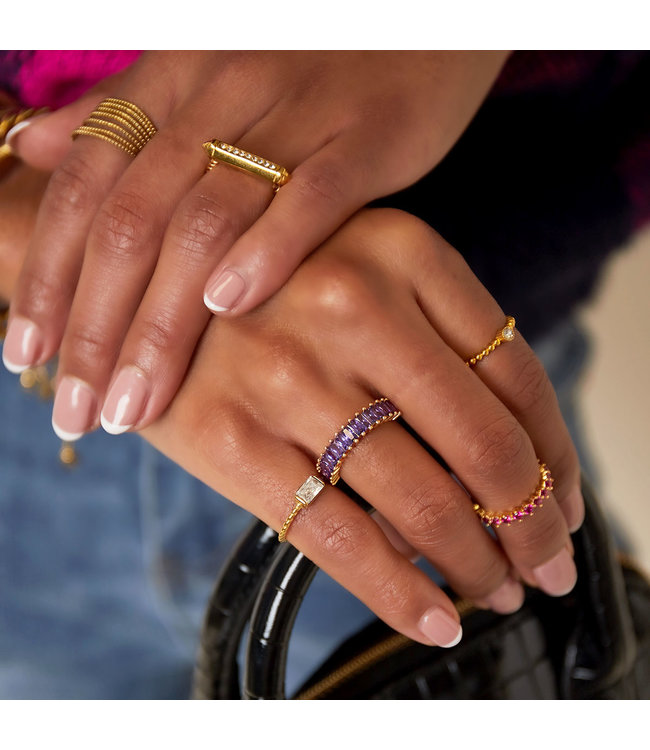 Gold Twisted Rectangle Stone Ring