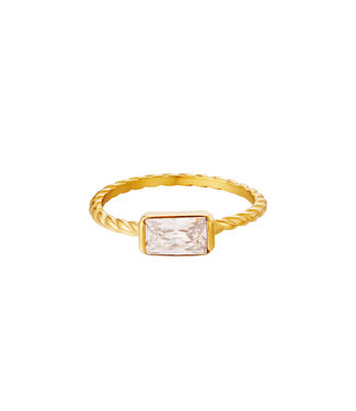 Gold Twisted Rectangle Stone Ring