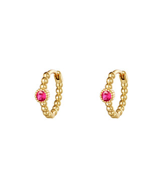 Gold Pearls in a Row Earrings / Pink