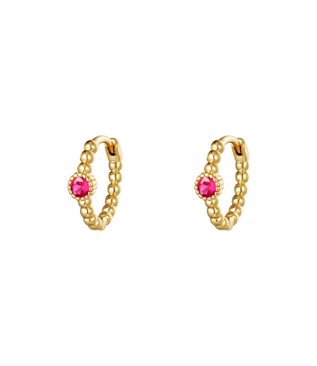 Gold Pearls in a Row Earrings / Pink