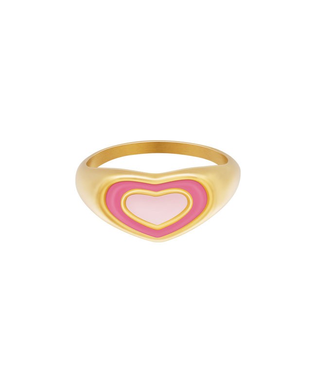 Colorful Heart Signet Ring / Pink