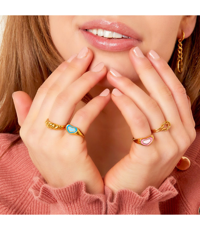 Colorful Heart Signet Ring / Pink