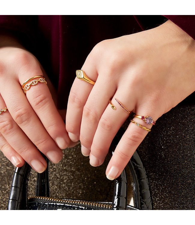 Gold Elegant Snake Ring / Red