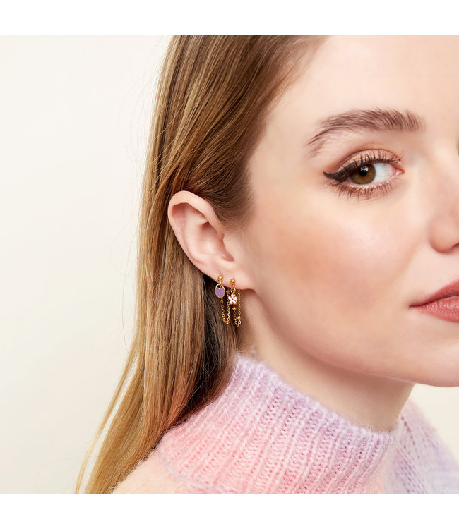 Pastel Heart Chain Stud Earrings