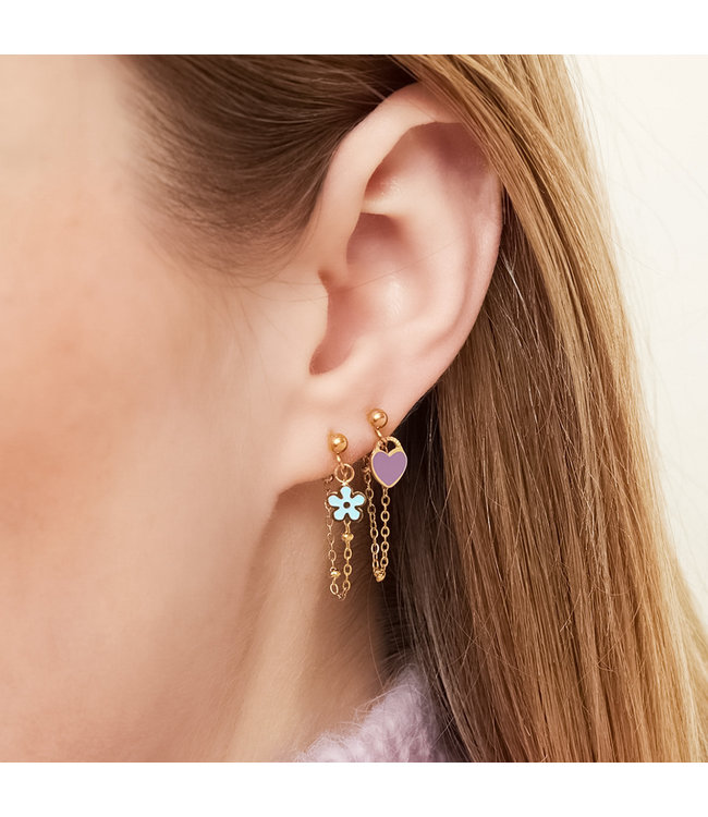 Pastel Flower Chain Stud Earrings
