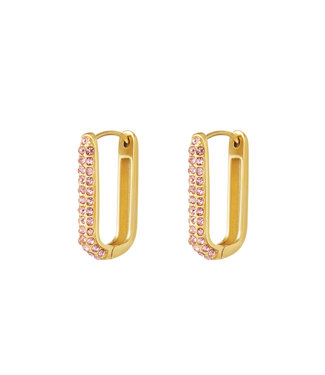 Gold Rectangle Shimmer Earrings / Pink Large