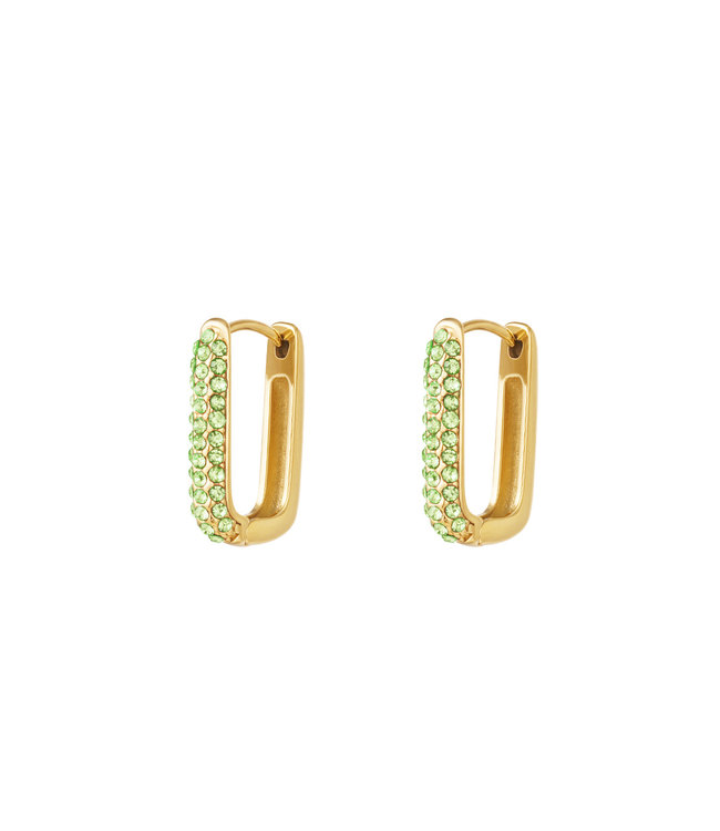 Gold Rectangle Shimmer Earrings / Green Small