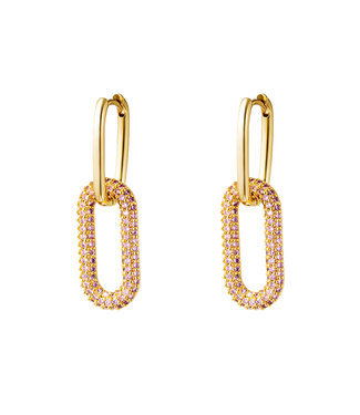 Gold Shiny Chain Earrings / Pink Large